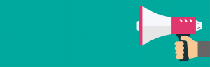 The image shows a stylised illustration of a hand holding a megaphone against a teal background. The megaphone is white and pink, suggesting themes such as: Communication Announcements Promotion or marketing Raising awareness Public engagement Sharing key messages The clean, modern graphic style makes it well suited to represent campaigns, stakeholder engagement, or broadcasting important updates.