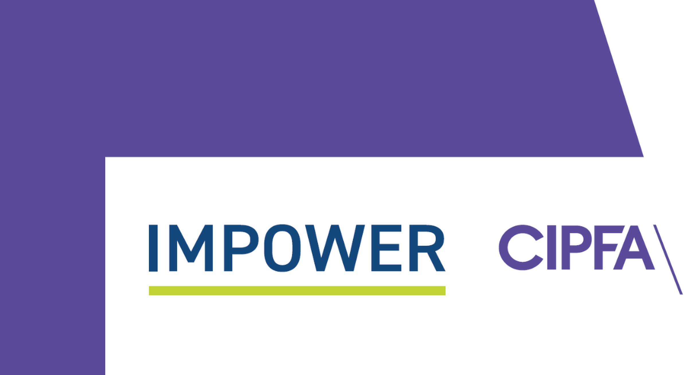 IMPOWER and CIPFA logos displayed side by side on a white background, with a purple graphic shape across the top and IMPOWER underlined in green, indicating a partnership or collaboration.