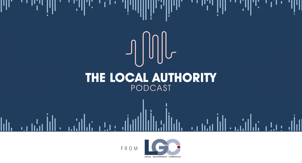 An image with a blue background with light blue lines of uneven lengths along the top and bottom, with the words "The Local Authority Podcast" across the middle