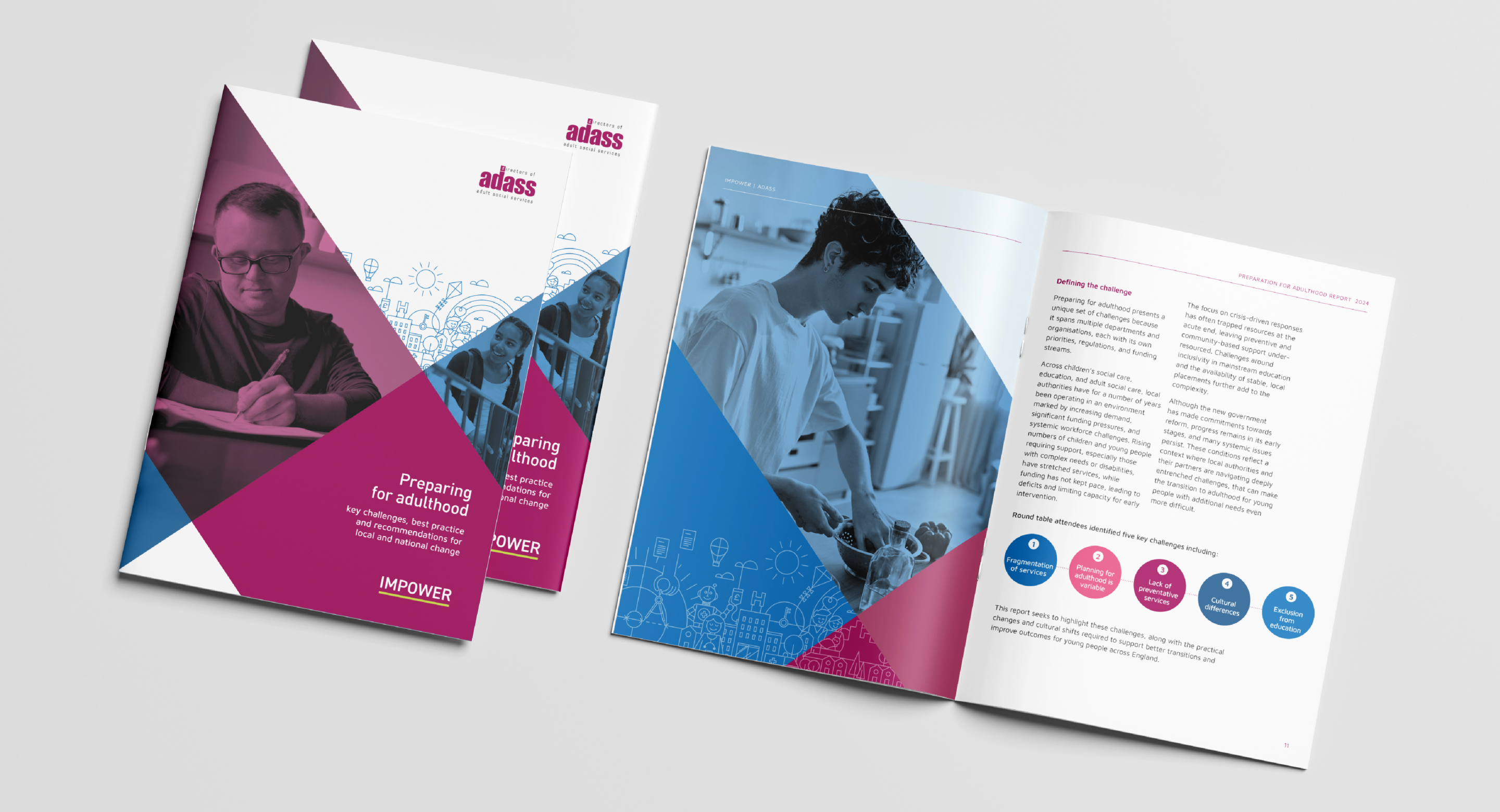 A mock up of the "Preparing for adulthood" report showing the front cover and the inside pages.