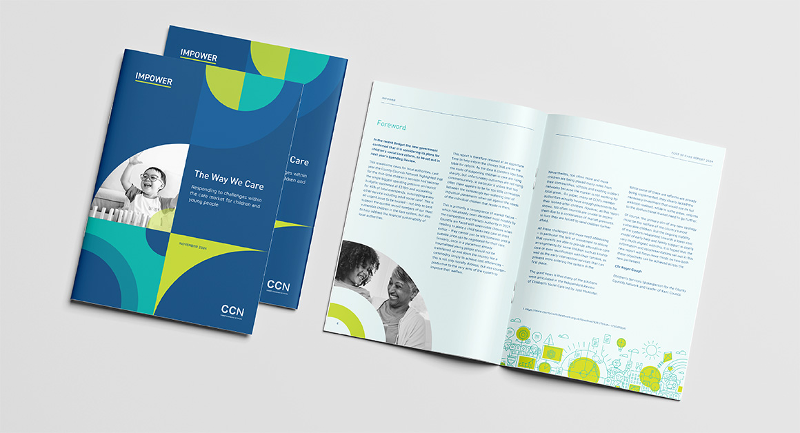 A mock up of "The Way We Care" report showing the front cover and the Foreword.